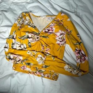 Heart & Hips Yellow Floral Long Sleeve Top Size S